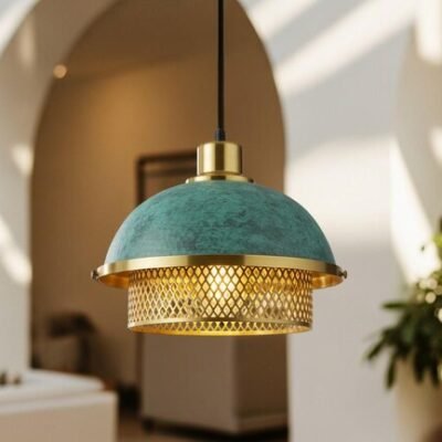 Handmade Moroccan Brass Pendant Light: Perforated Pattern, Ambient Lighting