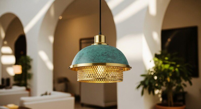 Handmade Moroccan Brass Pendant Light: Perforated Pattern, Ambient Lighting