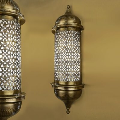 Handmade Moroccan Brass Wall Sconce – Turkish Ottoman Style Pierced Metal Lantern – Antique Decorative Lighting Handmade Moroccan Brass Wall Sconce – Turkish Ottoman Style Pierced Metal Lantern – Antique Decorative Lighting