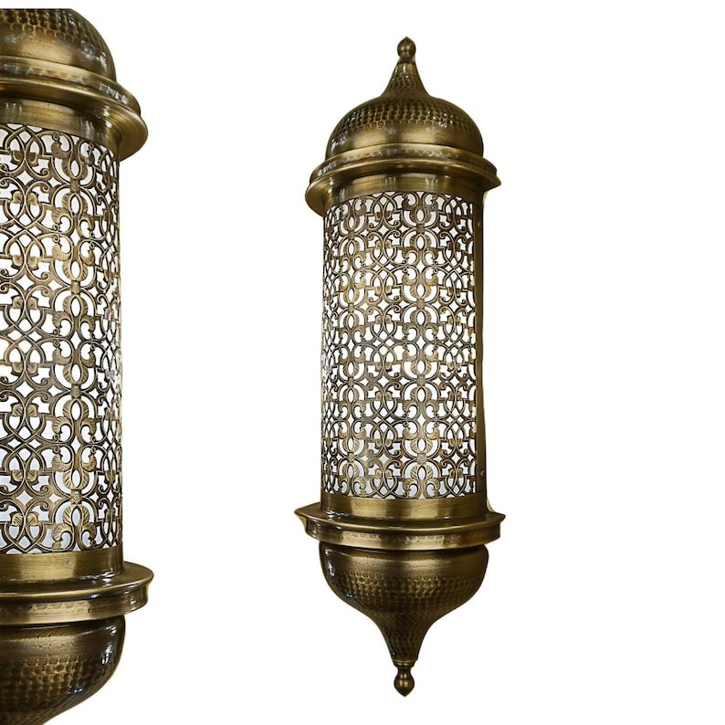 Handmade Moroccan Brass Wall Sconce – Turkish Ottoman Style Pierced Metal Lantern – Antique Decorative Lighting Handmade Moroccan Brass Wall Sconce – Turkish Ottoman Style Pierced Metal Lantern – Antique Decorative Lighting