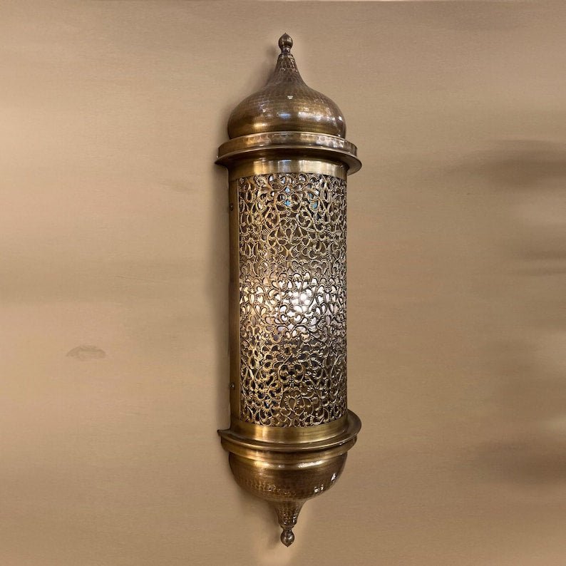 Handmade Moroccan Brass Wall Sconce – Turkish Ottoman Style Pierced Metal Lantern – Antique Decorative Lighting Handmade Moroccan Brass Wall Sconce – Turkish Ottoman Style Pierced Metal Lantern – Antique Decorative Lighting