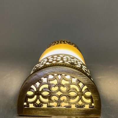 Handmade Brass Wall Sconce with Acrylic Panel – Oriental Carved Design, Antique Finish