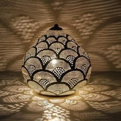 Handmade Moroccan Brass Table Lamp: Art Deco Night Light