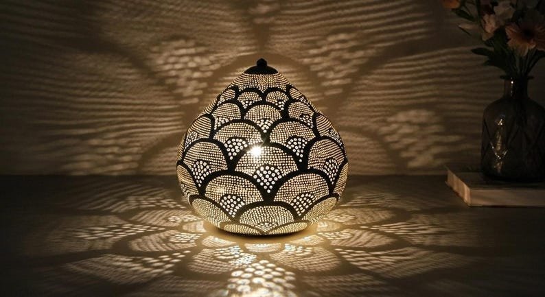 Handmade Moroccan Brass Table Lamp: Art Deco Night Light