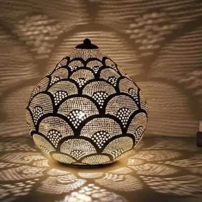 Handmade Moroccan Brass Table Lamp: Art Deco Night Light