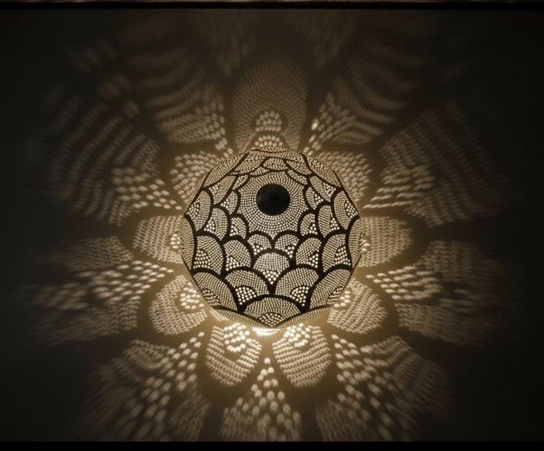 Handmade Moroccan Brass Table Lamp: Art Deco Night Light