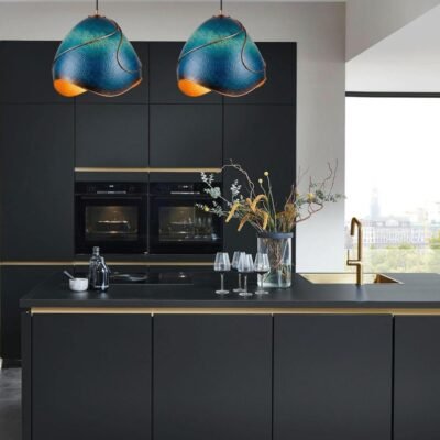 Hammered Copper Pendant Light: Azure Blue Patina, Artisan Moroccan Lighting