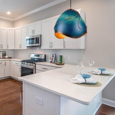 Hammered Copper Pendant Light: Azure Blue Patina, Artisan Moroccan Lighting