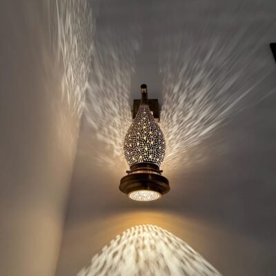 Moroccan Brass Wall Sconce Light – Handmade Pierced Wall Lamp – Boho Hallway Lighting – Bedroom Ambient Light