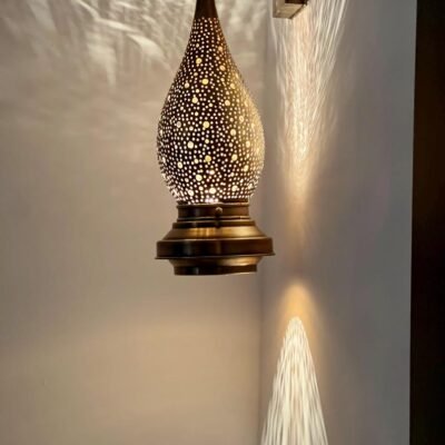 Moroccan Brass Wall Sconce Light – Handmade Pierced Wall Lamp – Boho Hallway Lighting – Bedroom Ambient Light