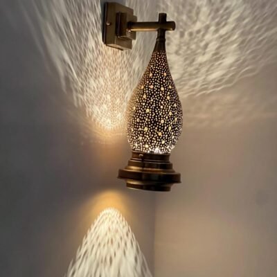 Moroccan Brass Wall Sconce Light – Handmade Pierced Wall Lamp – Boho Hallway Lighting – Bedroom Ambient Light