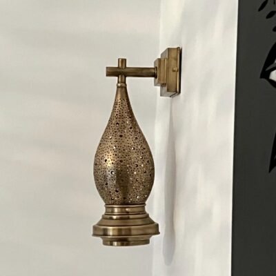 Moroccan Brass Wall Sconce Light – Handmade Pierced Wall Lamp – Boho Hallway Lighting – Bedroom Ambient Light
