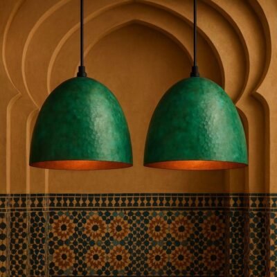 Handmade Verdigris Copper Bell Pendant Light: Rustic Farmhouse Fixture