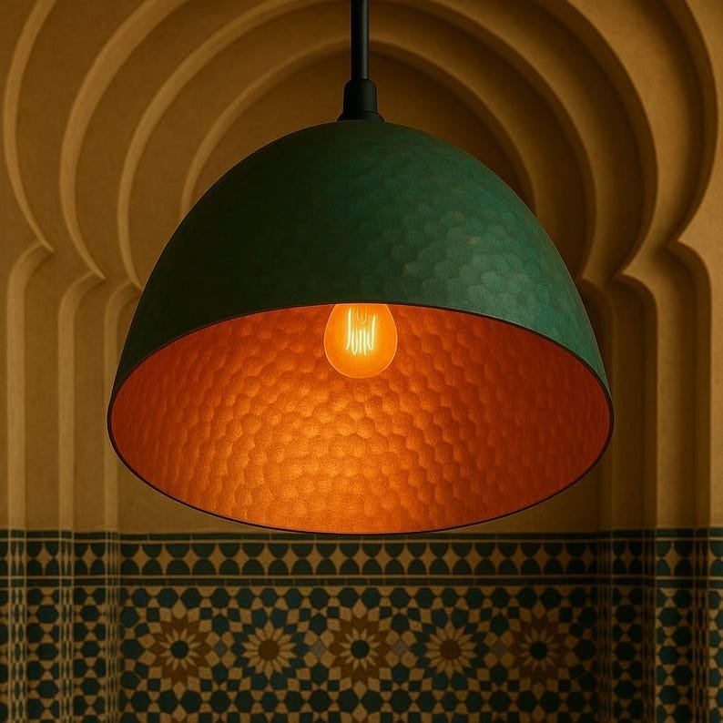 Handmade Verdigris Copper Bell Pendant Light: Rustic Farmhouse Fixture