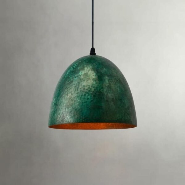 products-Bell5 Green Hammered Brass Dome Pendant Light Patina Finish