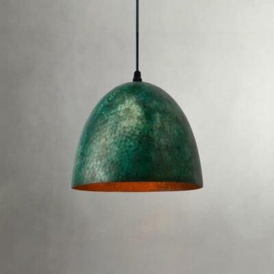 Handmade Verdigris Copper Bell Pendant Light: Rustic Farmhouse Fixture