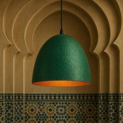 Handmade Verdigris Copper Bell Pendant Light: Rustic Farmhouse Fixture