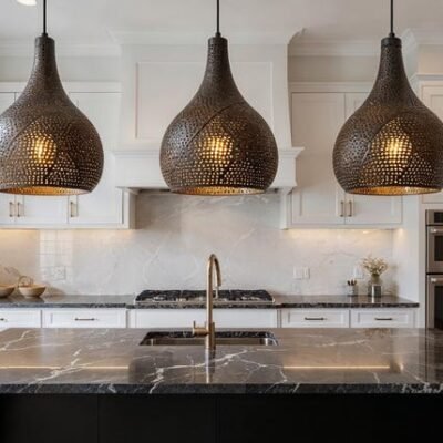 Handmade Black Brass Moroccan Pendant Light: Pierced Dome, Boho Lighting