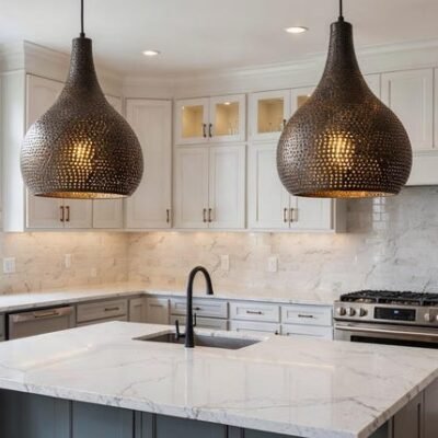 Handmade Black Brass Moroccan Pendant Light: Pierced Dome, Boho Lighting