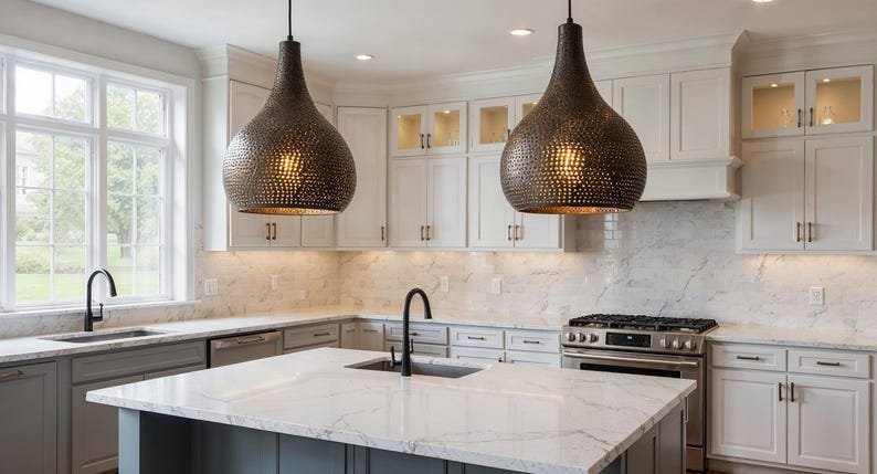 Handmade Black Brass Moroccan Pendant Light: Pierced Dome, Boho Lighting