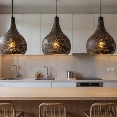 Handmade Black Brass Moroccan Pendant Light: Pierced Dome, Boho Lighting