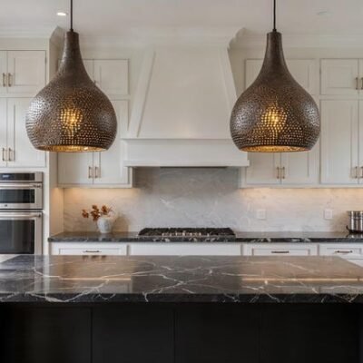 Handmade Black Brass Moroccan Pendant Light: Pierced Dome, Boho Lighting