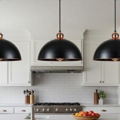 Black & Copper Dome Pendant Light Modern Hanging Ceiling Lamp