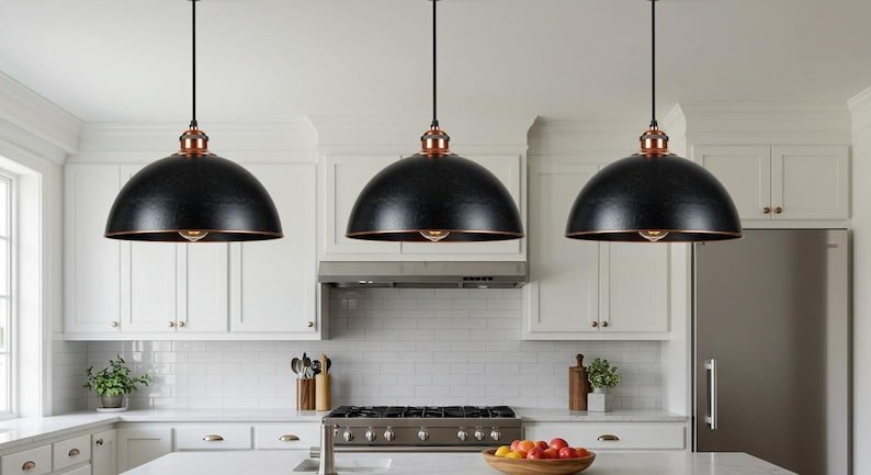 Black & Copper Dome Pendant Light Modern Hanging Ceiling Lamp