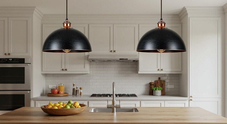Copper Black Dome Ceiling Pendant Lamp, Hanging Lighting, Copper Light Fixture, Rustic Chandelier, Farmhouse Lighting, Industrial light