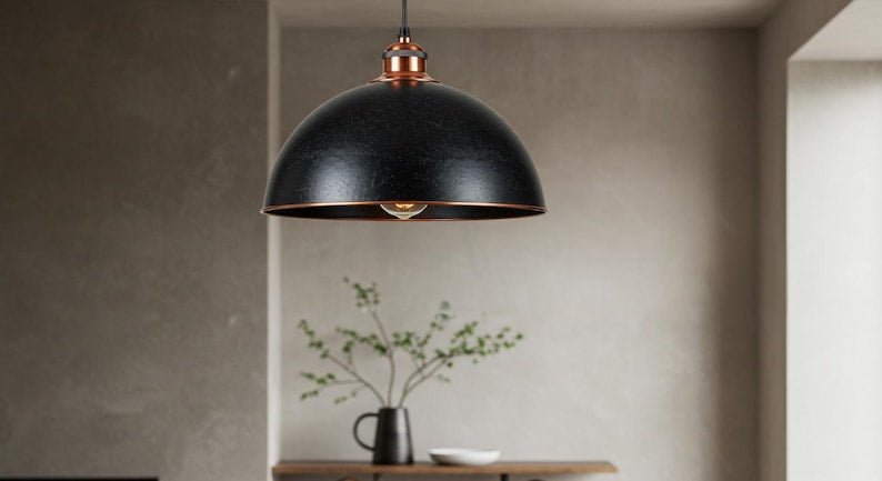 Copper Black Dome Ceiling Pendant Lamp, Hanging Lighting, Copper Light Fixture, Rustic Chandelier, Farmhouse Lighting, Industrial light