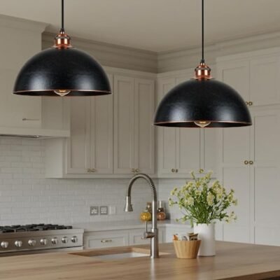 Copper Black Dome Ceiling Pendant Lamp, Hanging Lighting, Copper Light Fixture, Rustic Chandelier, Farmhouse Lighting, Industrial light