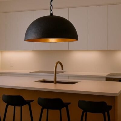 Handmade Moroccan Brass Dome Pendant Light: Black & Gold Hammered Ceiling Lamp