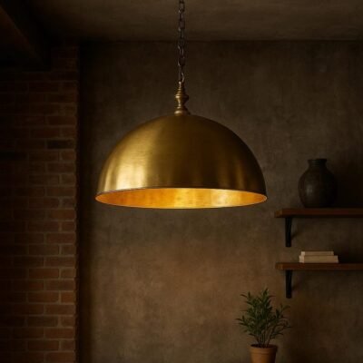 Handmade Moroccan Brass Dome Pendant Light: Black & Gold Hammered Ceiling Lamp