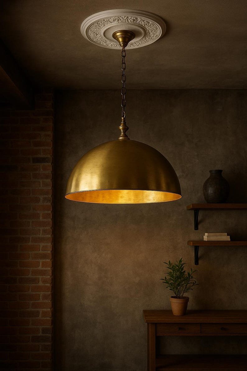Handmade Moroccan Brass Dome Pendant Light: Black & Gold Hammered Ceiling Lamp