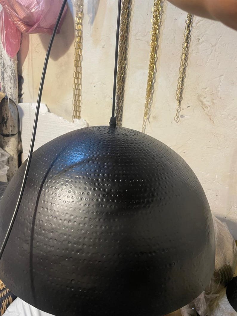 Set of 2 Hammered Brass Pendant Lights: Black & Gold Kitchen Island Lighting