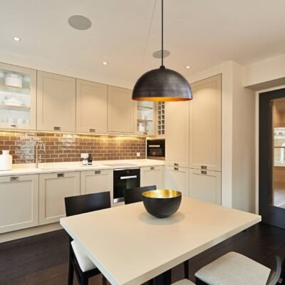 Set of 2 Hammered Brass Pendant Lights: Black & Gold Kitchen Island Lighting