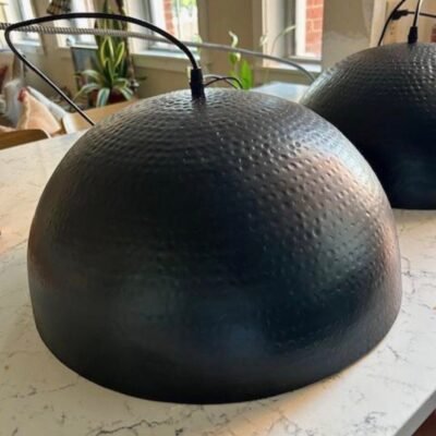 Set of 2 Hammered Brass Pendant Lights: Black & Gold Kitchen Island Lighting