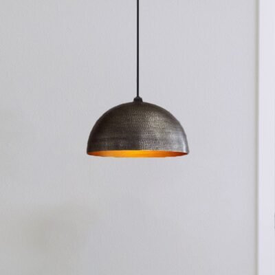 Set of 2 Hammered Brass Pendant Lights: Black & Gold Kitchen Island Lighting