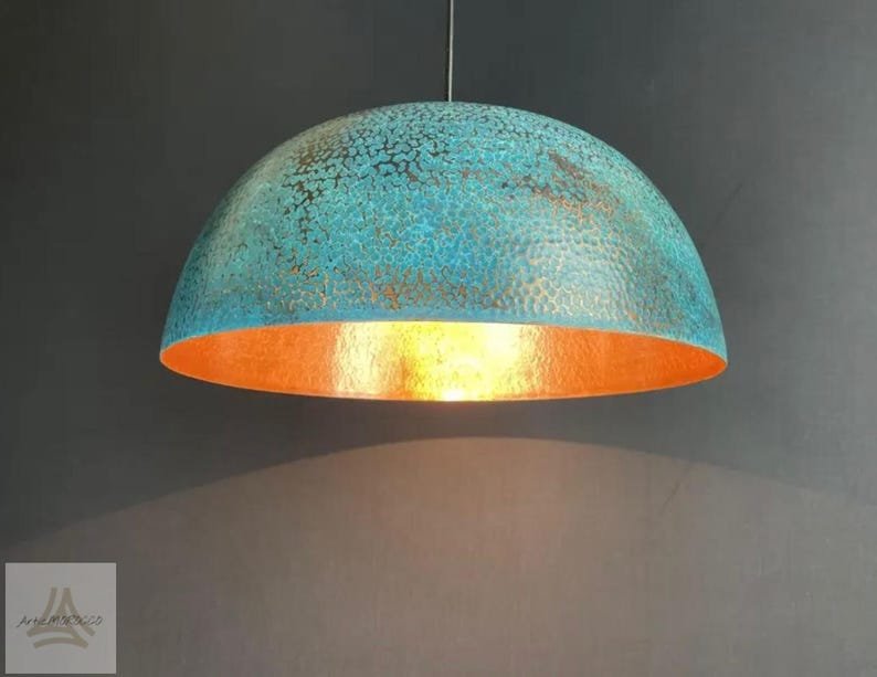 Blue Patina Copper Pendant Light, Oxidized Copper Island Kitchen Lighting, Industrial Copper Pendant Light, Rustic chandelier