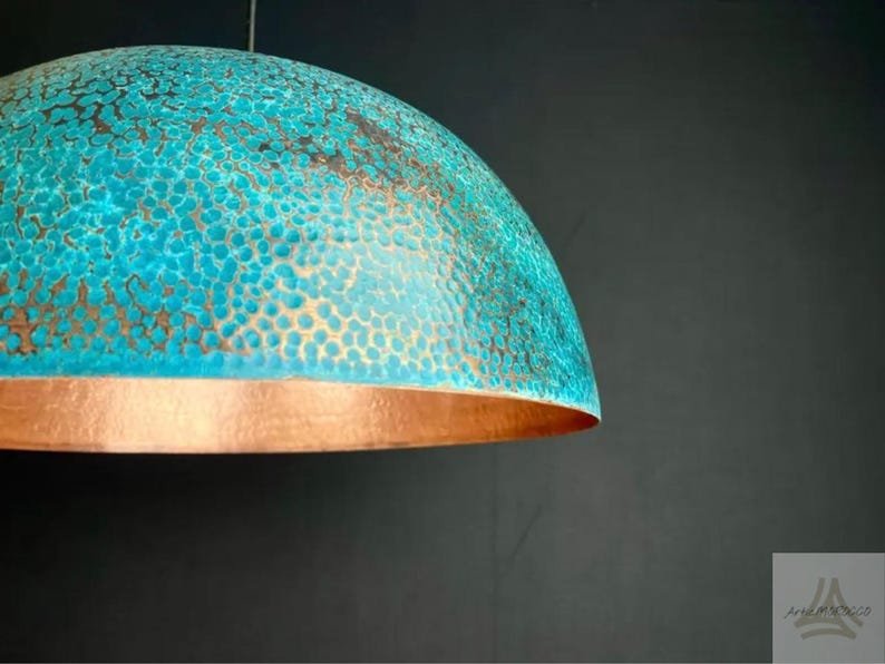 Blue Patina Copper Pendant Light, Oxidized Copper Island Kitchen Lighting, Industrial Copper Pendant Light, Rustic chandelier