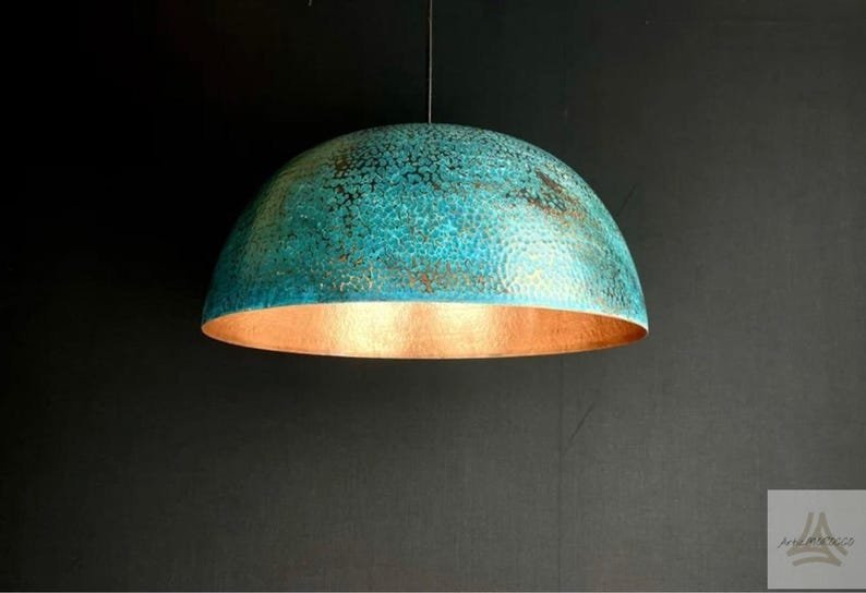 Turquoise Patina Brass Dome Pendant Light