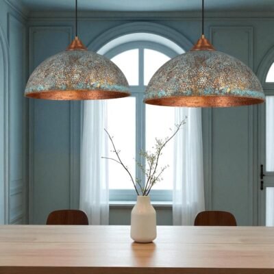 Handmade Blue Patina Copper Dome Pendant Light: Rustic Vintage Hanging Lamp Handmade Blue Patina Copper Dome Pendant Light: Rustic Vintage Hanging Lamp
