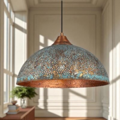 Handmade Blue Patina Copper Dome Pendant Light: Rustic Vintage Hanging Lamp Handmade Blue Patina Copper Dome Pendant Light: Rustic Vintage Hanging Lamp