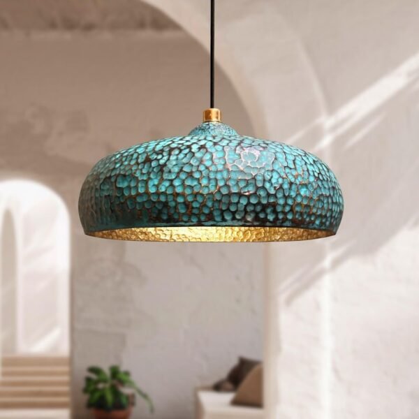 Turquoise Patina Brass Pendant Light