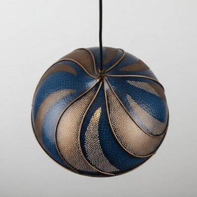 Handmade Blue Patina Copper Dome Pendant Light - Rustic Kitchen Island Lighting