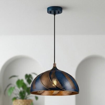 Handmade Blue Patina Copper Dome Pendant Light - Rustic Kitchen Island Lighting