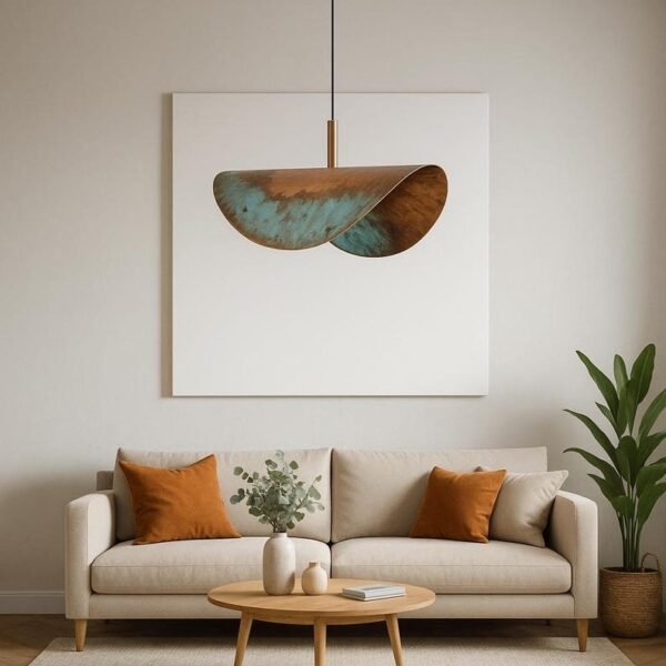 products-BluePatinaDomeLamp1 Blue Patina Wave Copper Pendant Light