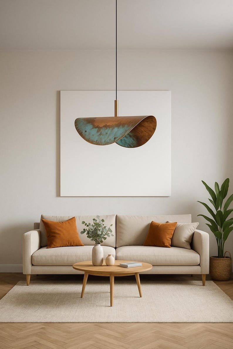 products-BluePatinaDomeLamp1 Blue Patina Wave Copper Pendant Light