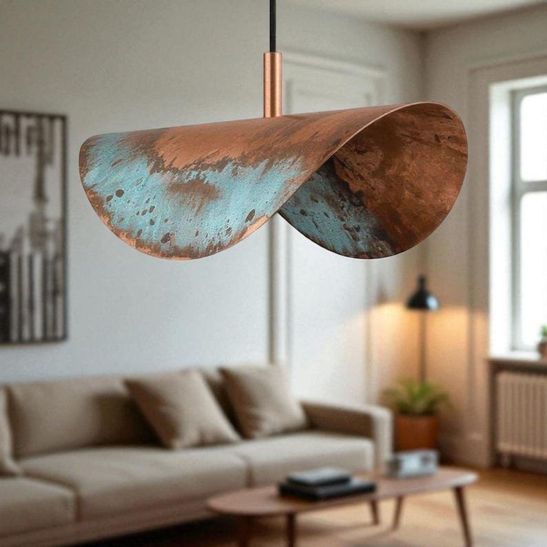 Handcrafted Moroccan Copper Pendant Light: Blue Patina Dome Lamp Handcrafted Moroccan Copper Pendant Light: Blue Patina Dome Lamp