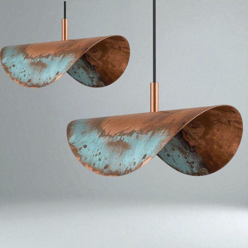 Handcrafted Moroccan Copper Pendant Light: Blue Patina Dome Lamp Handcrafted Moroccan Copper Pendant Light: Blue Patina Dome Lamp